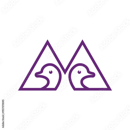 Purple Twin Duck Triangle Logo forming an M shape 