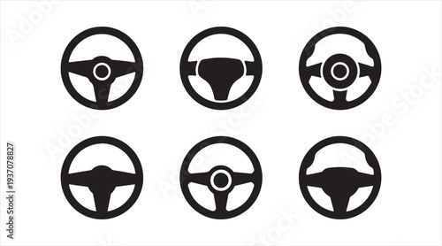 Vehicle steering wheel silhouettes isolated for automotive interface and transportation graphics
