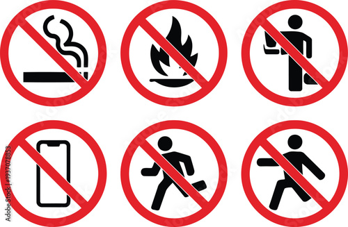 Universal prohibition sign icon set vector illustration.
