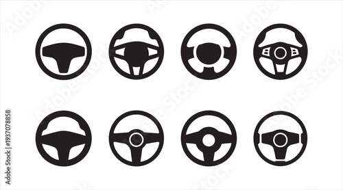 Minimal steering wheel icons set for automobile dashboard driving and transport design