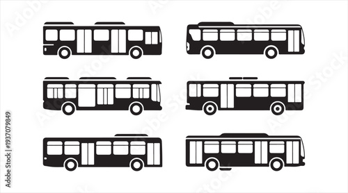 Public transit bus icons set for transport systems navigation apps and mobility graphics