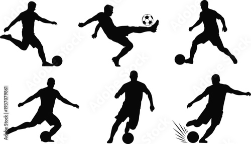 American football players silhouette vector collection, set of running back and offensive lineman action poses isolated on white background, sports.