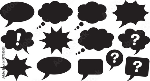 Black speech bubbles on white background chat dialogue