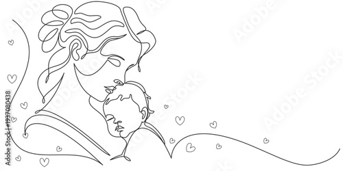 Mother and baby line art vector illustration, mothers day celebration background
