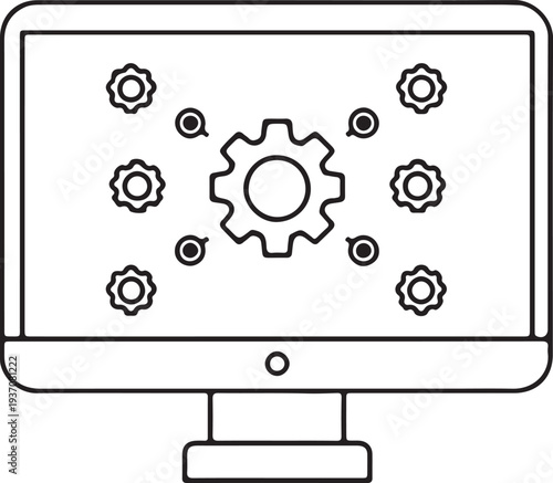 Set of 9 gear icons on computer screen vector