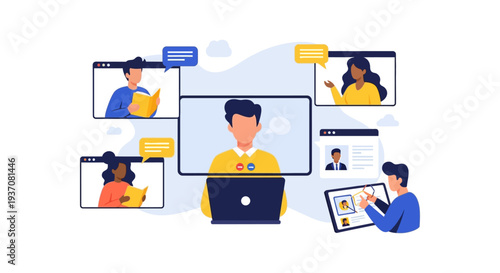 Virtual Video Conference and Online Learning Meeting: Diverse Team Collaboration in E-Learning or Remote Work Setup