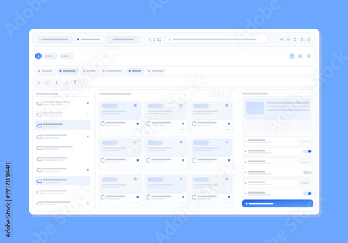 Mockup Web Dashboard UI with Cards and Sidebar Layout. Clean web app dashboard interface template. UI, UX, Kit. Vector mockup website dashboard