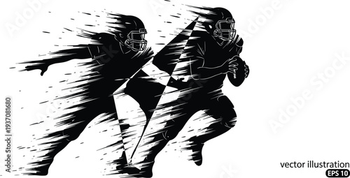 American football players silhouette vector collection, set of running back and offensive lineman action poses isolated on white background, sports.