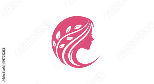 Woman profile with hair and leaves design