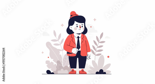 Stylish individual in a suit and hat, framed by foliage