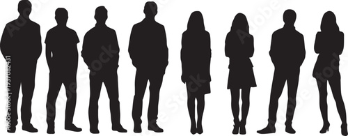 Set of 8 diverse people silhouettes vector