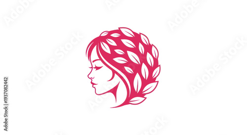 Woman profile with leaf hair design