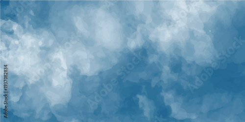 A wide blue sky background filled with soft white clouds captures a serene and bright atmosphere