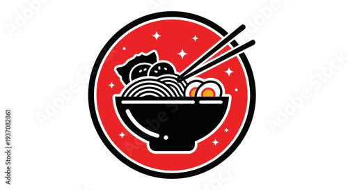 Noodle bowl illustration with chopsticks