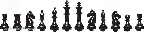 Set of 12 Black Chess Pieces Vector