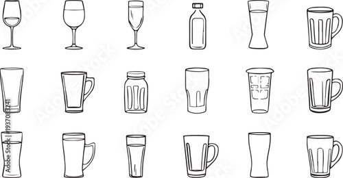 Set of 20 drink glasses and bottles vector