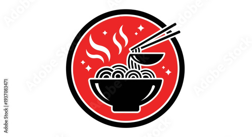 Noodle bowl illustration with chopsticks