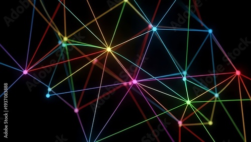 Multicolored Network Connections on Black Background
