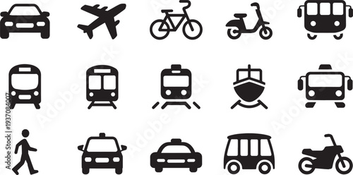 Black transportation on white background vehicles