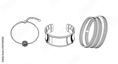 Three pieces of silver jewelry a bracelet a cuff and a stackable ring set high quality