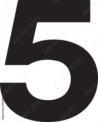 Bold Black Number 5 Vector Illustration
