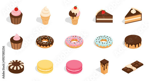 Assorted colorful dessert icons and sweets.