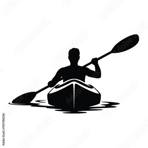Silhouette of a kayaker paddling on water a simple black design