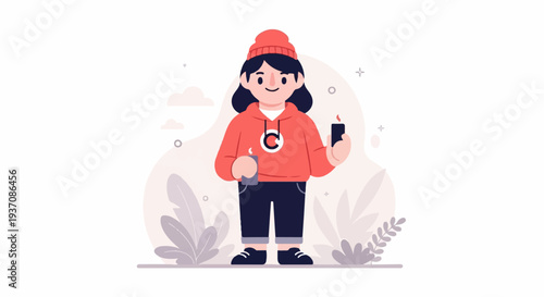 Cartoon character in orange hoodie and beanie, holding lit candles