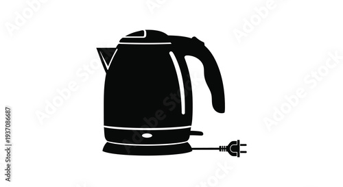 A black silhouette of an electric kettle with a power cord plug is displayed high quality