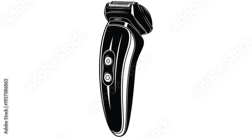 A black electric shaver isolated on a white background showcasing its ergonomic design and controls
