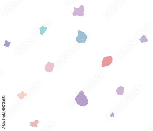 Delicate pastel abstract shapes confetti splatter design element isolated on transparent background