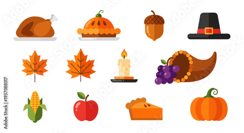 Thanksgiving holiday icons illustration