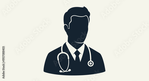 Title:
Doctor silhouette avatar with stethoscope, medical professional profile icon, healthcare worker symbol illustration isolated on light background, physician avatar for hospital and medical servi