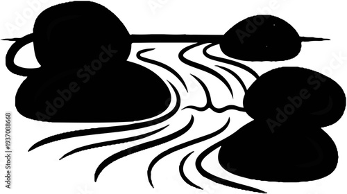 Abstract representation of a river with dark, rounded shapes