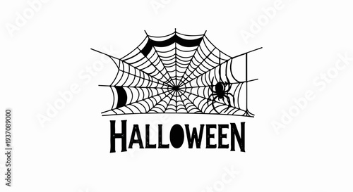 Spooky spider web and the word Halloween in a gothic font