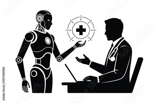 Robot assisting a doctor during a patient consultation healthcare technology