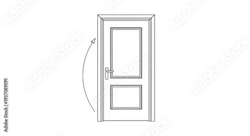 Interior door with handle and hinge, showing opening direction icon