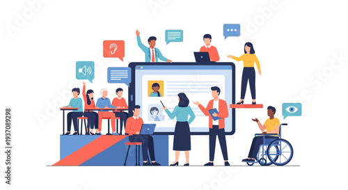 Accessible Online Education and Diversity Training. Inclusive E-learning Seminar with Students, Trainers, and Disability Accommodations (Hearing, Vision, Mobility).