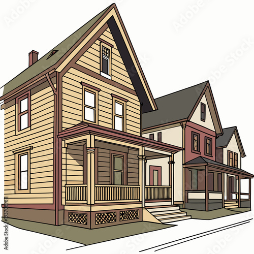 Two houses with porches and gable roofs