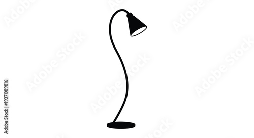 A minimalist illustration of a black arc floor lamp against a plain white background high quality