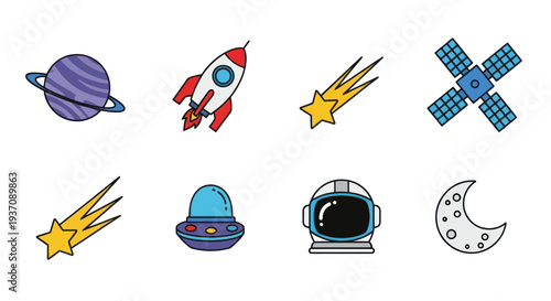 Space objects rocket planets moon satellite