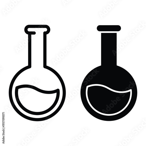 Two black and white laboratory flask vector illustration, flat design