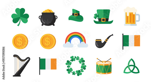 St patricks day festive icon set
