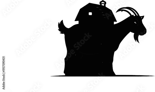 Silhouette of a goat with a barn on its back