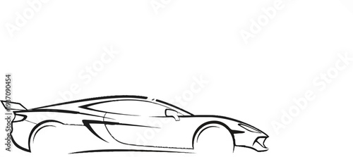 Stylized sketch of a sleek, low-profile sports car with a rear spoiler