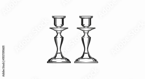 Pair of ornate, classic metal candle holders on white background