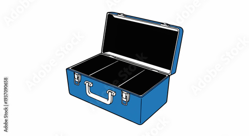 Open blue toolbox with three compartments and white handle