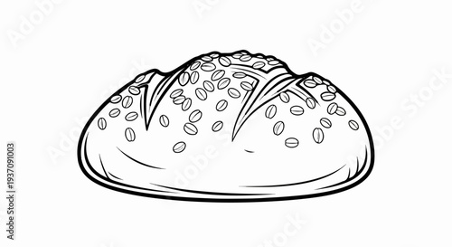 Stylized outline drawing of a round loaf of bread topped with seeds