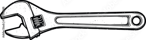 Adjustable Wrench Tool Vintage Engraving Style – Mechanical Repair Vector Illustration
