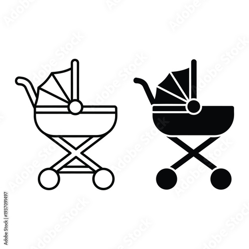 Baby stroller vector illustration, flat design pram icons